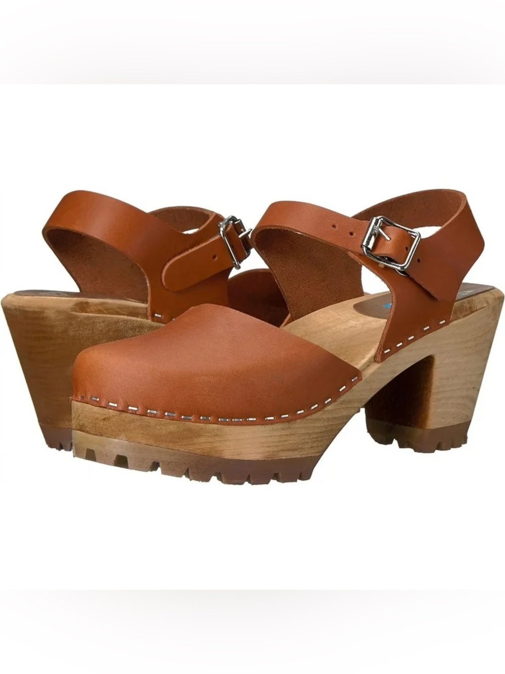 MIA Women's Cognac Brown Leather Clog Heels with Buckle size 38 (7.5-8)